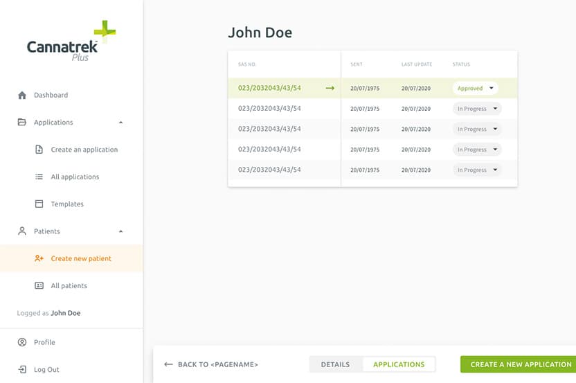 A screenshot of Cannatrek interface - medical cannabis platform