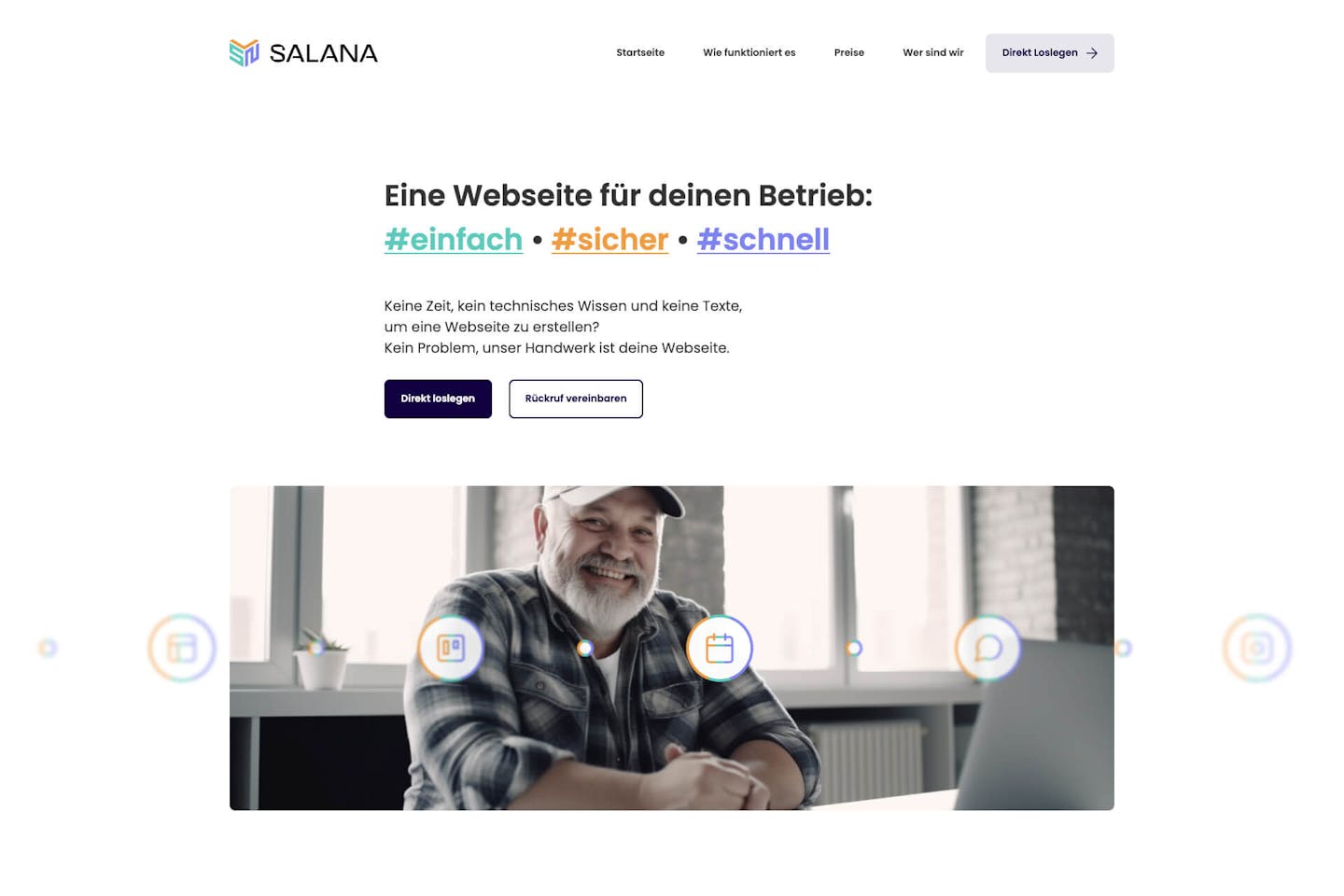 An image representing homepage for Salana - a no-code WordPress solution for craftsman.