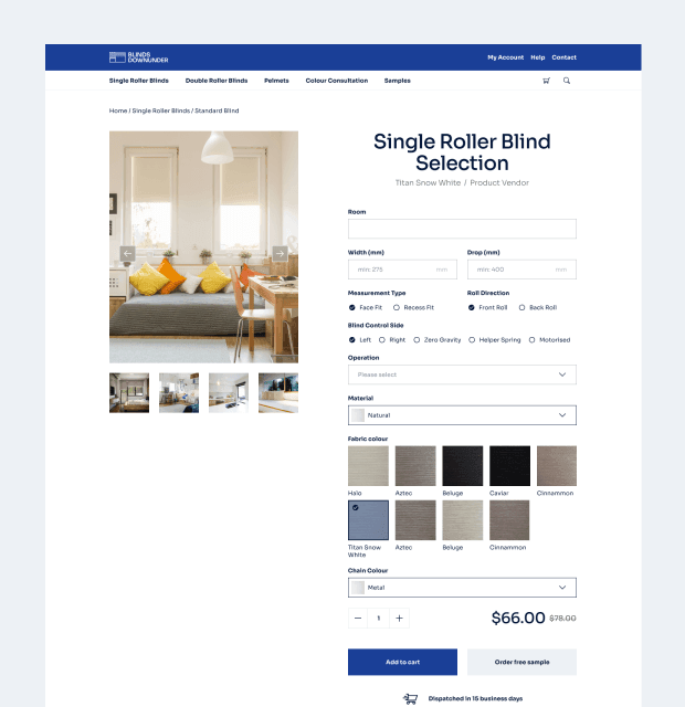 Product selector - custom Shopify solution for Blinds Downunder